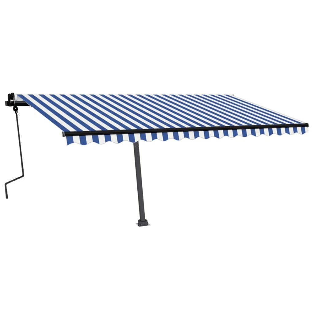VidaXL Luifel handmatig uittrekbaar met LED 450x350 cm blauw en wit