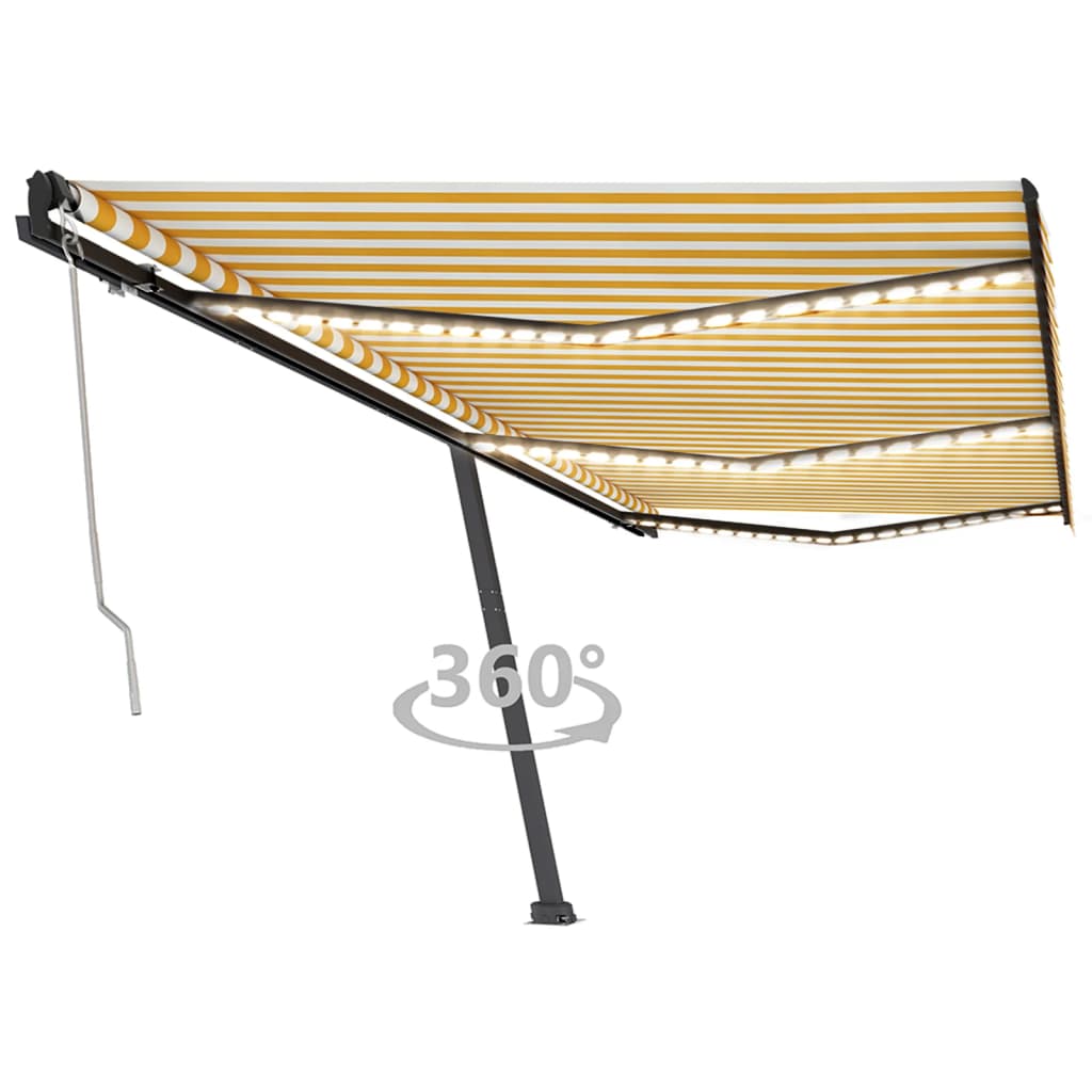 VidaXL Luifel automatisch met LED en windsensor 600x350 cm geel en wit