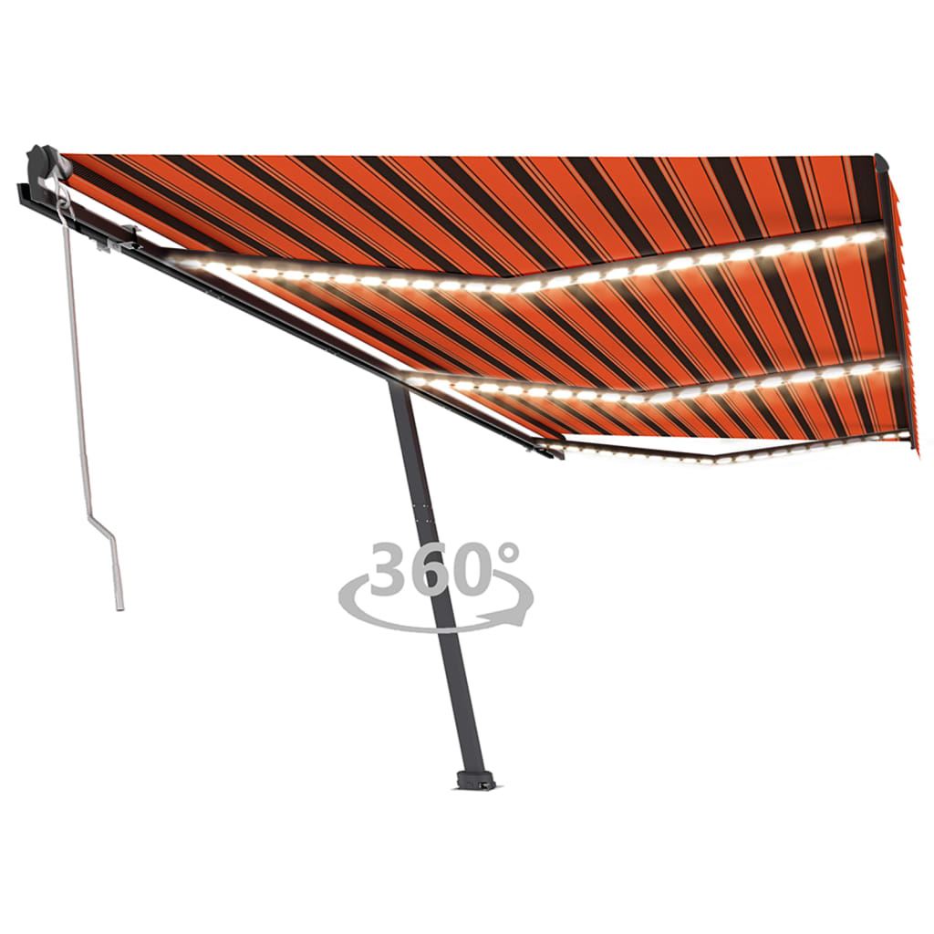 VidaXL Luifel automatisch met LED windsensor 600x350 cm oranje bruin