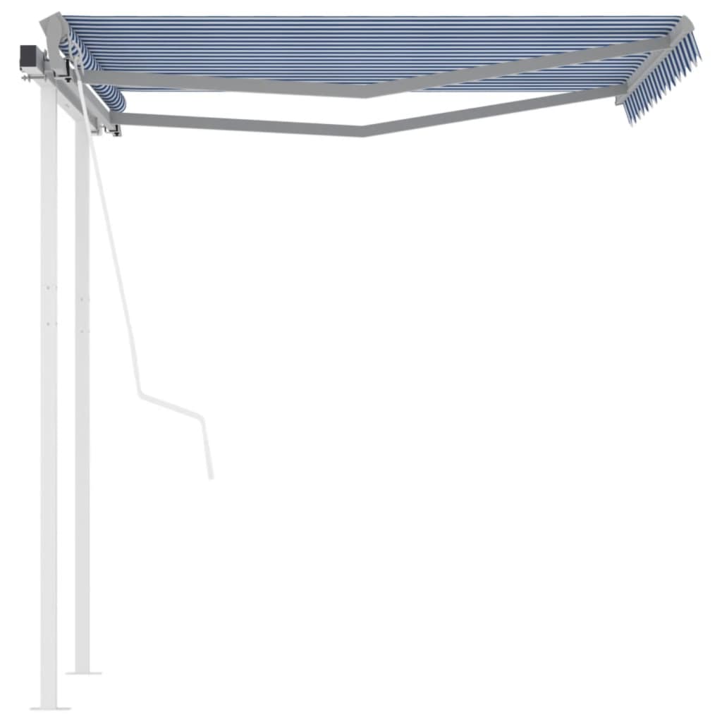 VidaXL Luifel automatisch uittrekbaar met palen 3,5x2,5 m blauw en wit