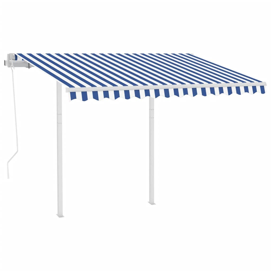 VidaXL Luifel automatisch uittrekbaar met palen 3,5x2,5 m blauw en wit