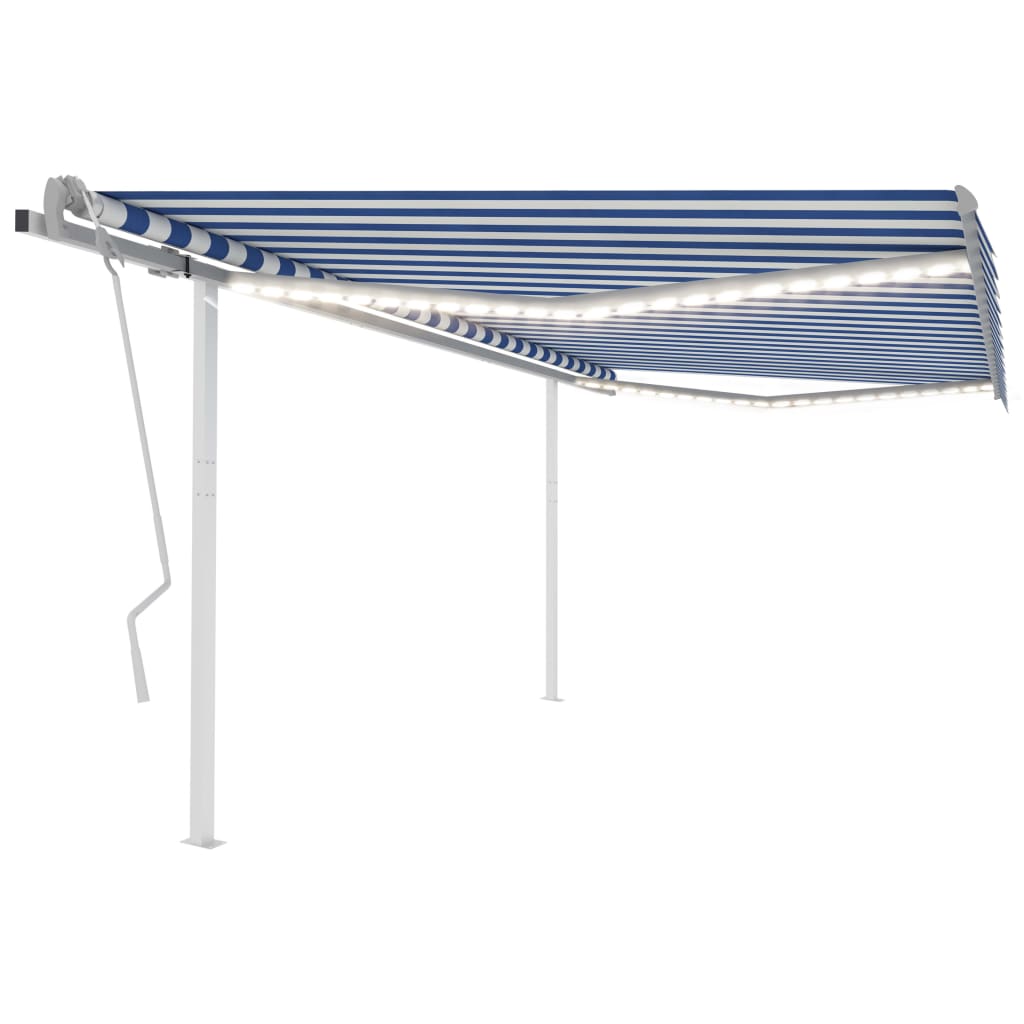 VidaXL Luifel handmatig uittrekbaar met LED 4x3m blauw en wit