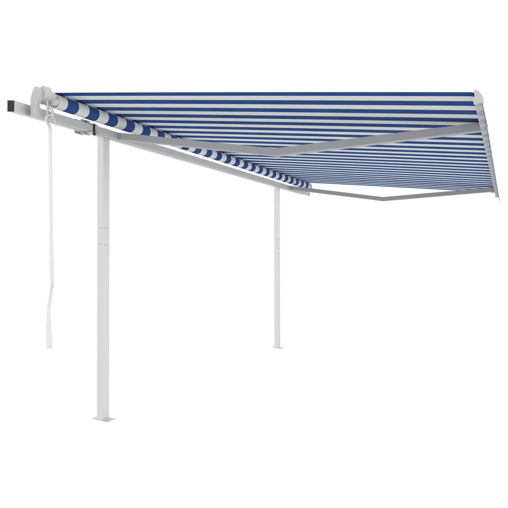 VidaXL Luifel automatisch uittrekbaar met palen 4x3 m blauw en wit