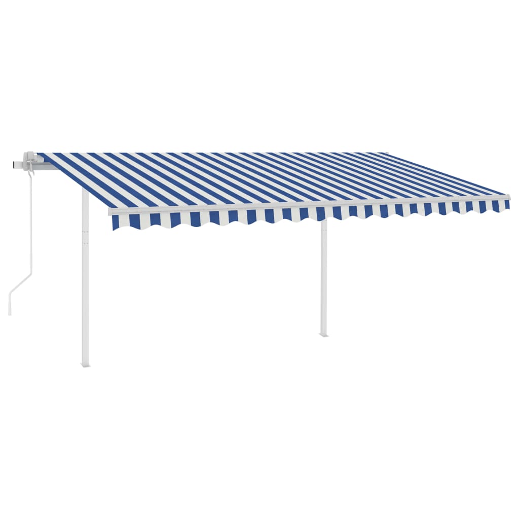 VidaXL Luifel automatisch uittrekbaar met palen 4x3 m blauw en wit