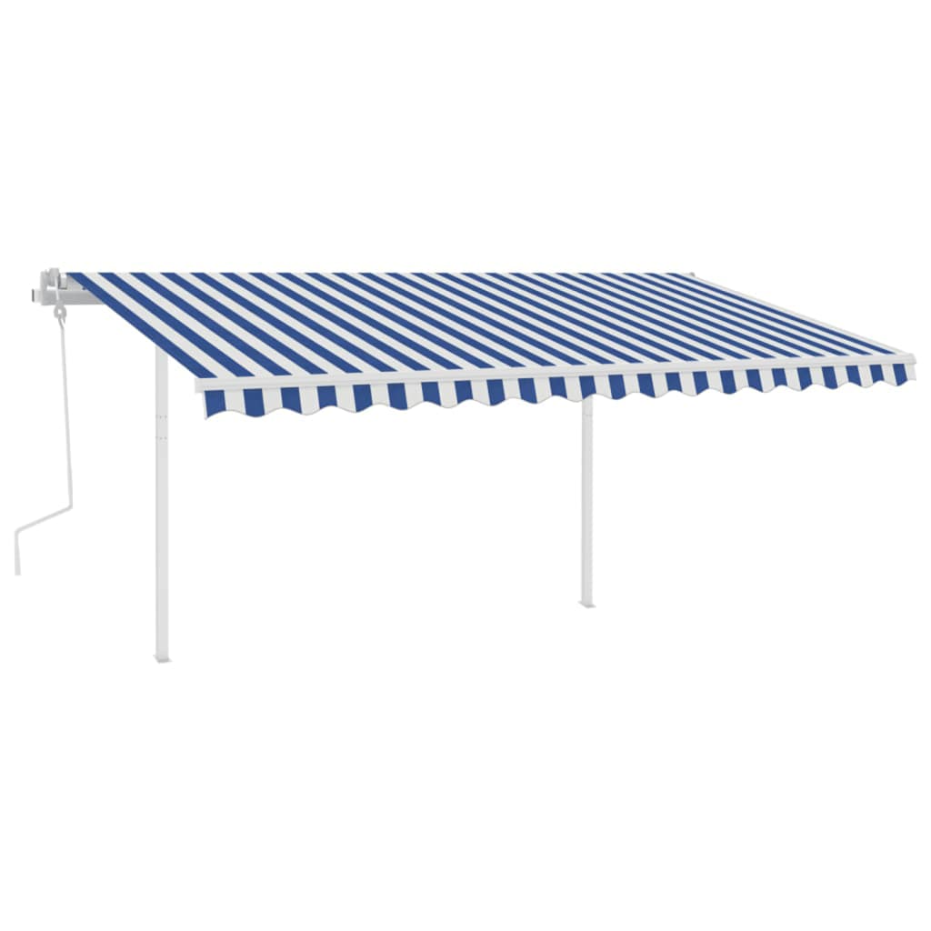 VidaXL Luifel handmatig uittrekbaar met LED 4,5x3 m blauw en wit