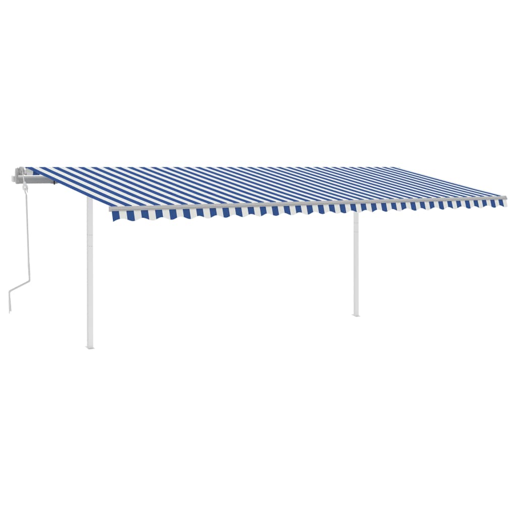 VidaXL Luifel handmatig uittrekbaar met palen 6x3 m blauw en wit