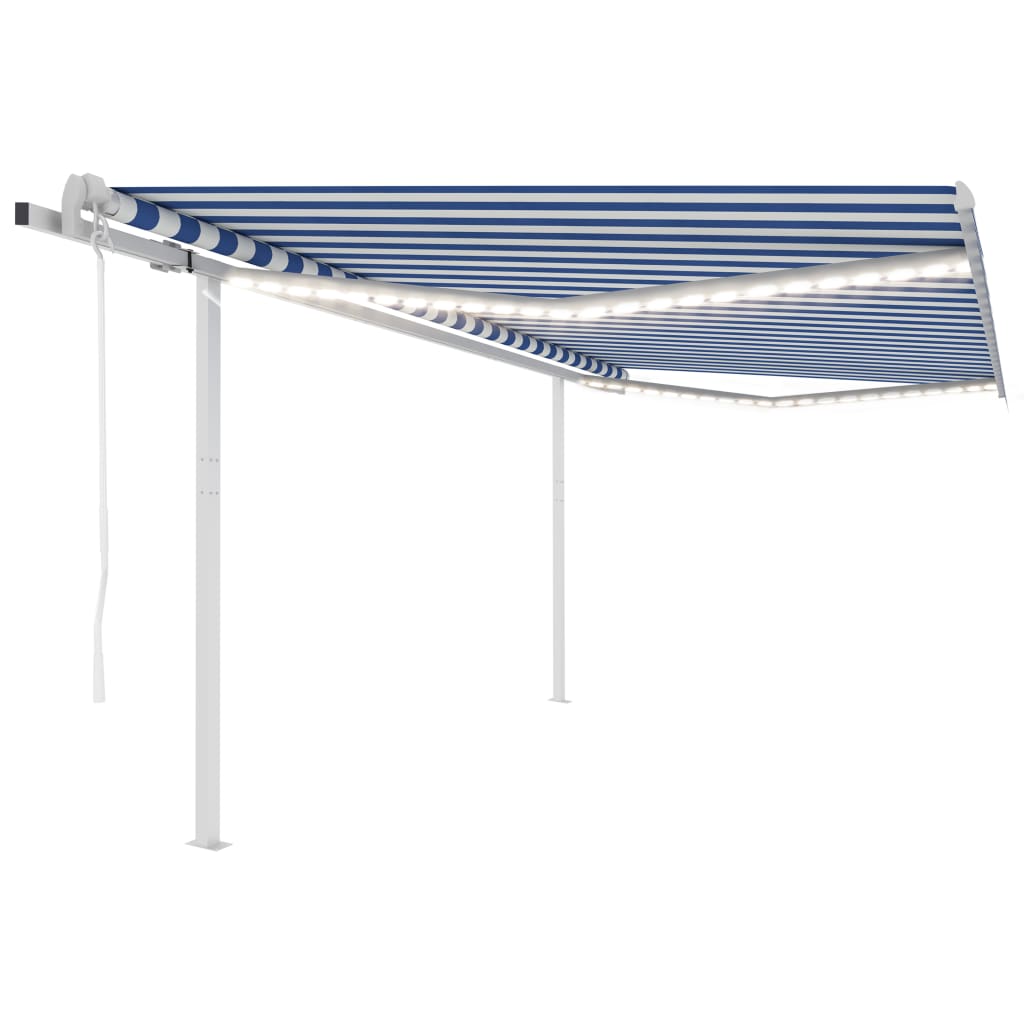 VidaXL Luifel automatisch met LED en windsensor 4x3,5 m blauw en wit