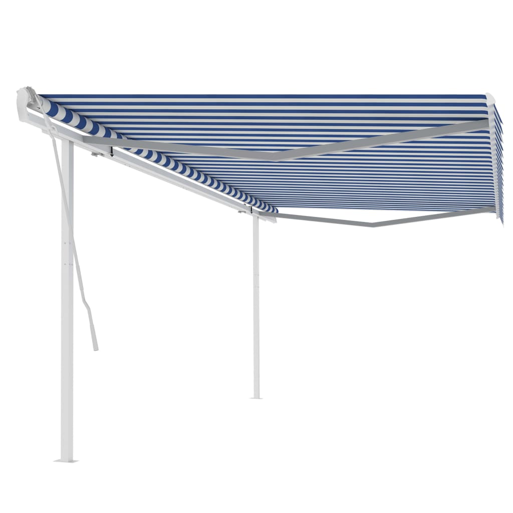 VidaXL Luifel handmatig uittrekbaar met palen 5x3,5 m blauw en wit