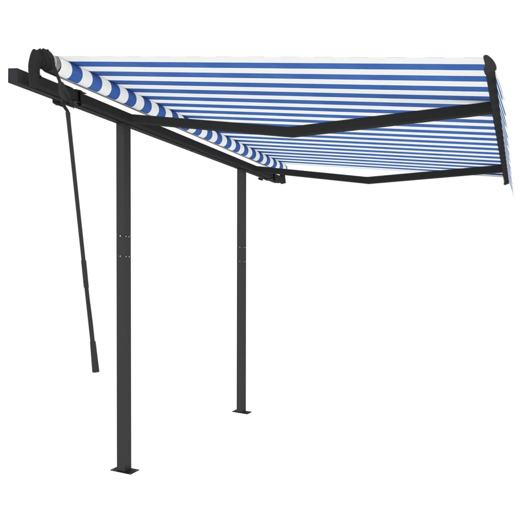 VidaXL Luifel handmatig uittrekbaar met palen 3x2,5 m blauw en wit