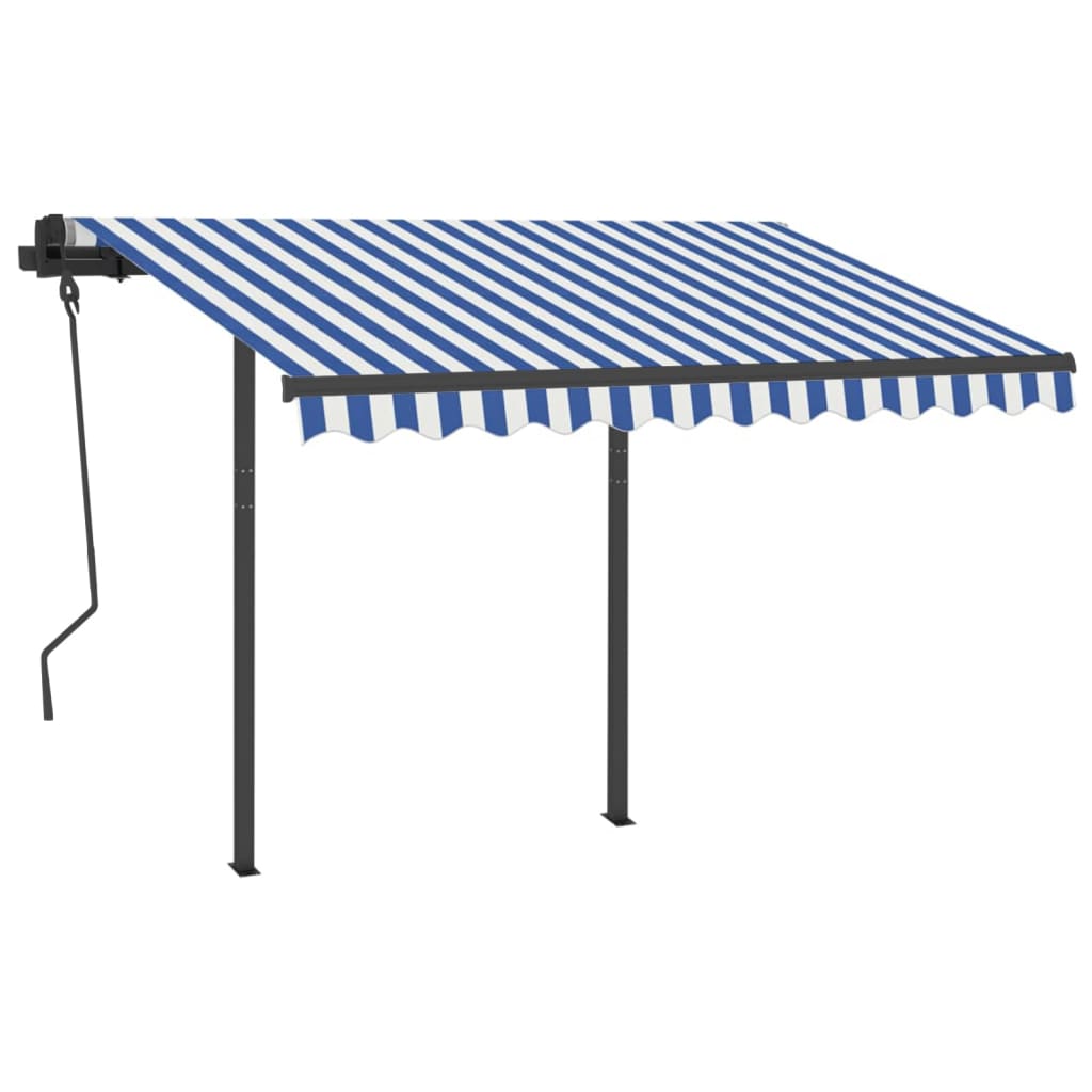 VidaXL Luifel handmatig uittrekbaar met palen 3x2,5 m blauw en wit