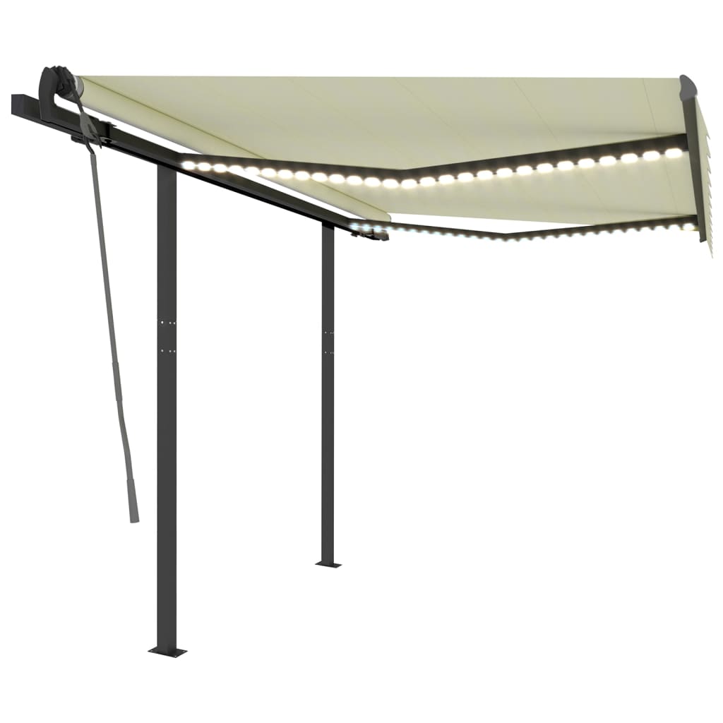 VidaXL Luifel handmatig uittrekbaar met LED 3,5x2,5m crèmekleurig