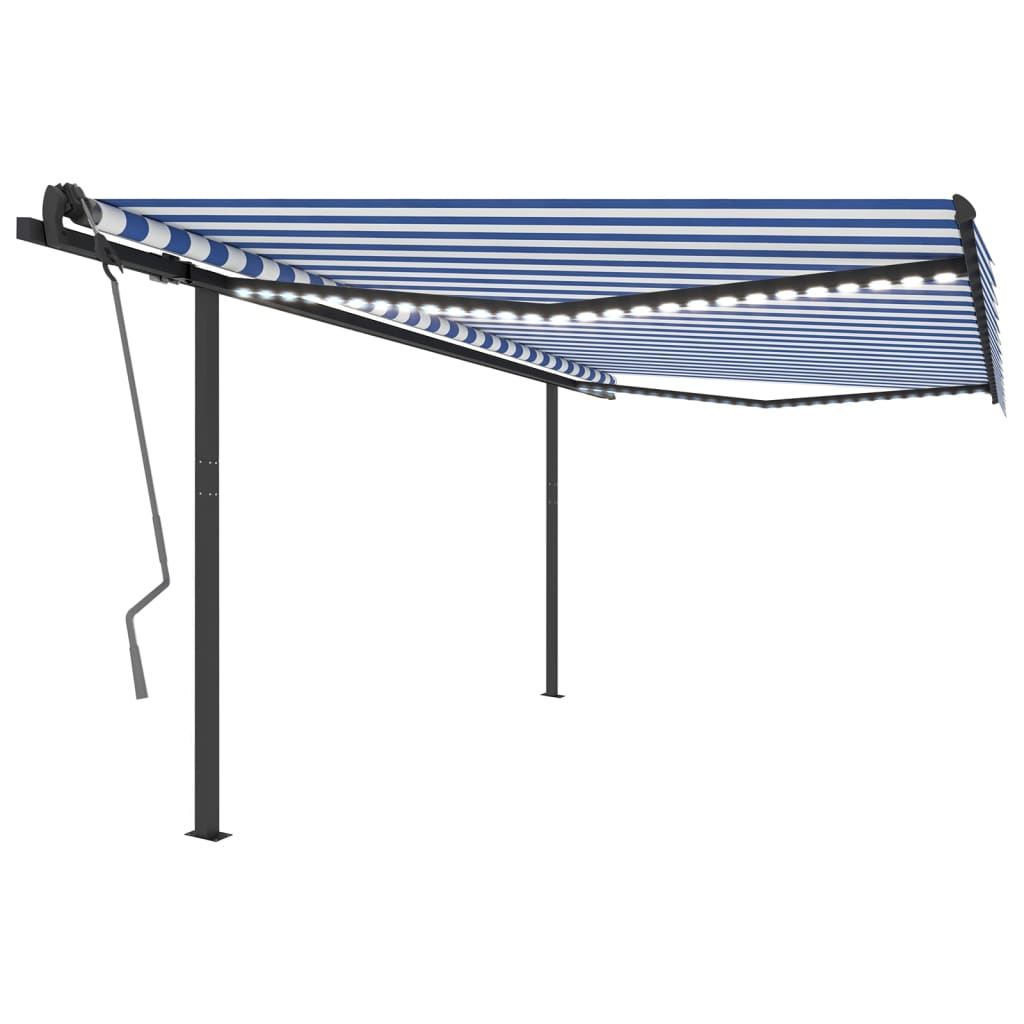 VidaXL Luifel handmatig uittrekbaar met LED 4x3m blauw en wit
