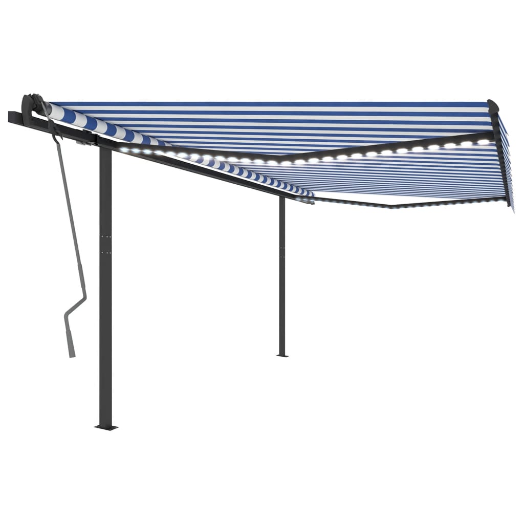 VidaXL Luifel automatisch met LED en windsensor 4x3 m blauw en wit