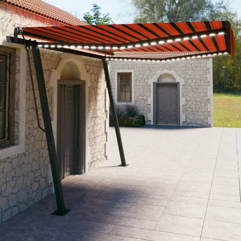 VidaXL Luifel automatisch met LED en windsensor 4x3 m oranje en bruin