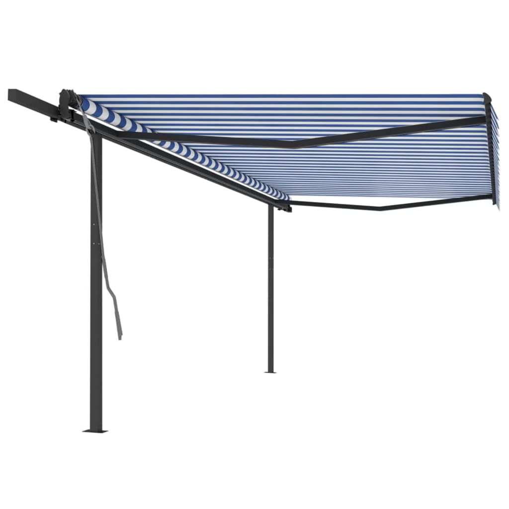VidaXL Luifel automatisch uittrekbaar met palen 5x3 m blauw en wit