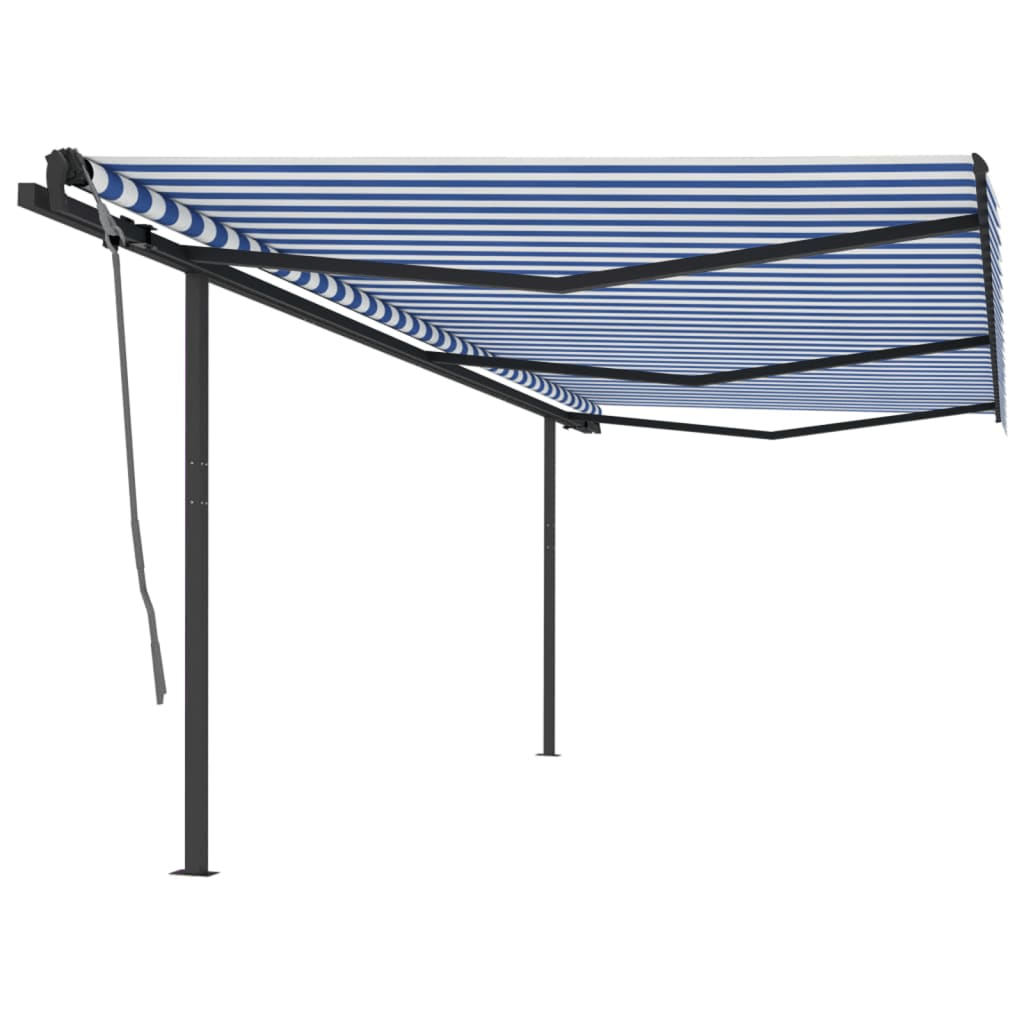 VidaXL Luifel automatisch uittrekbaar met palen 6x3 m blauw en wit