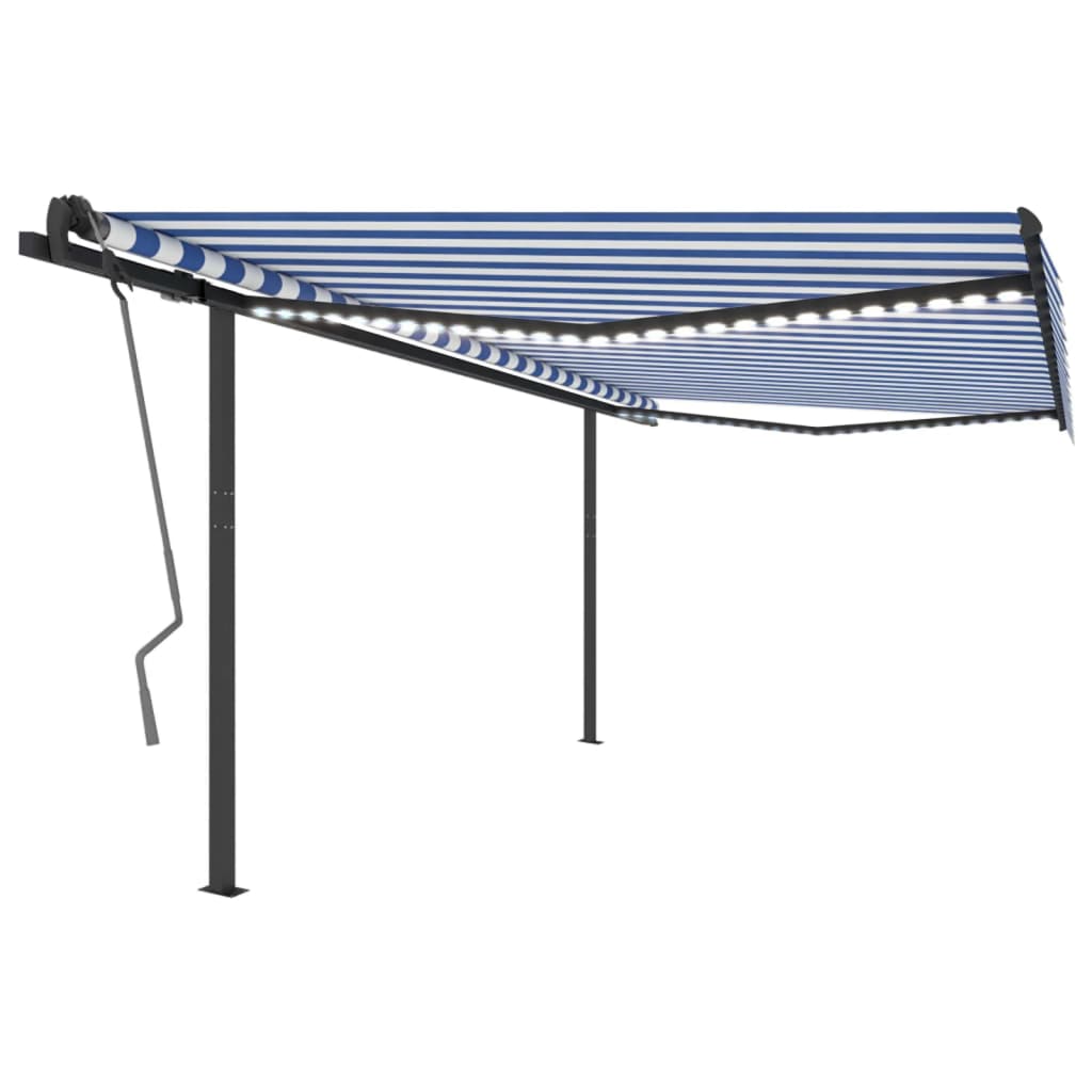 VidaXL Luifel handmatig uittrekbaar met LED 4x3,5m blauw en wit