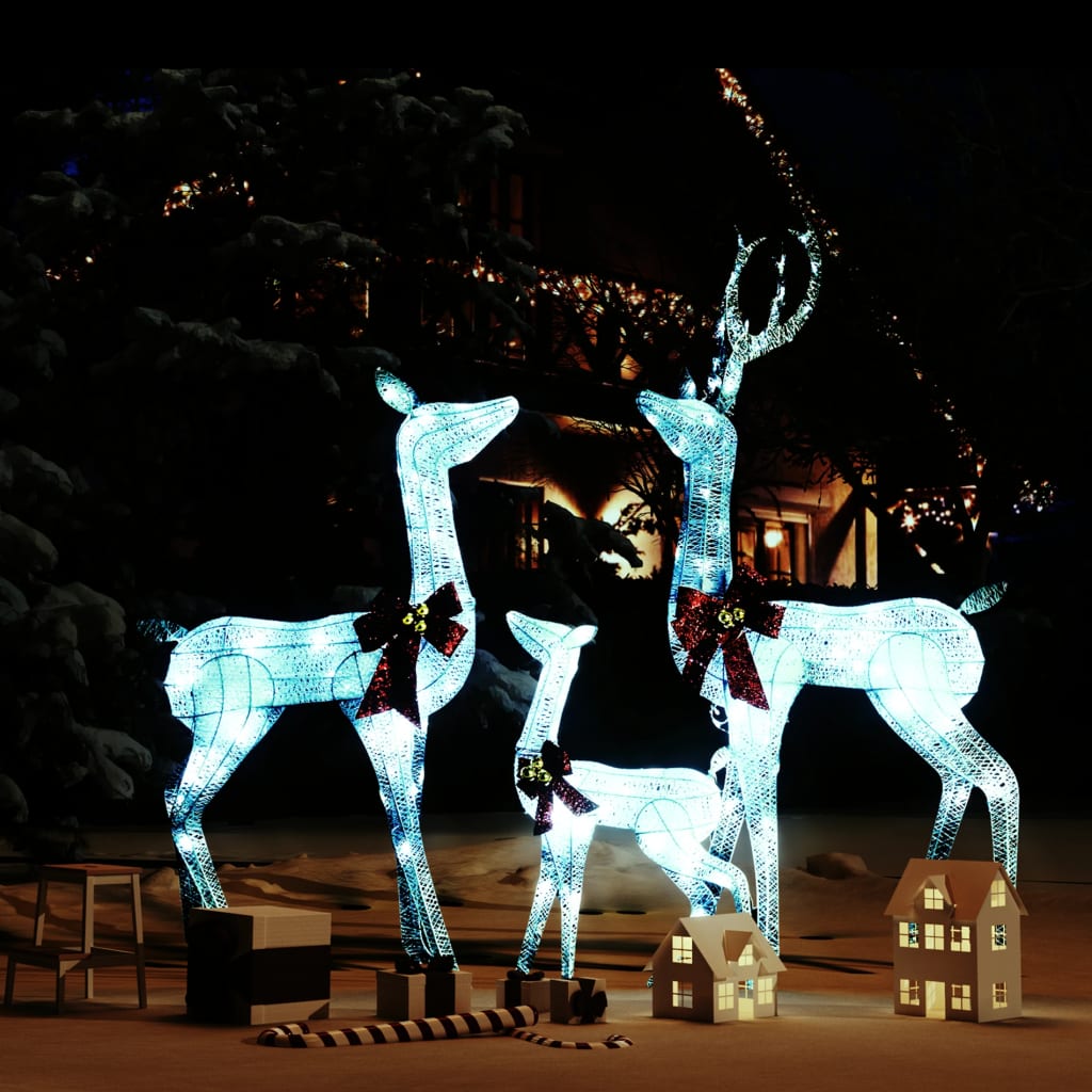 VidaXL Kerstversiering rendierfamilie 201 LED's wit en zilverkleurig