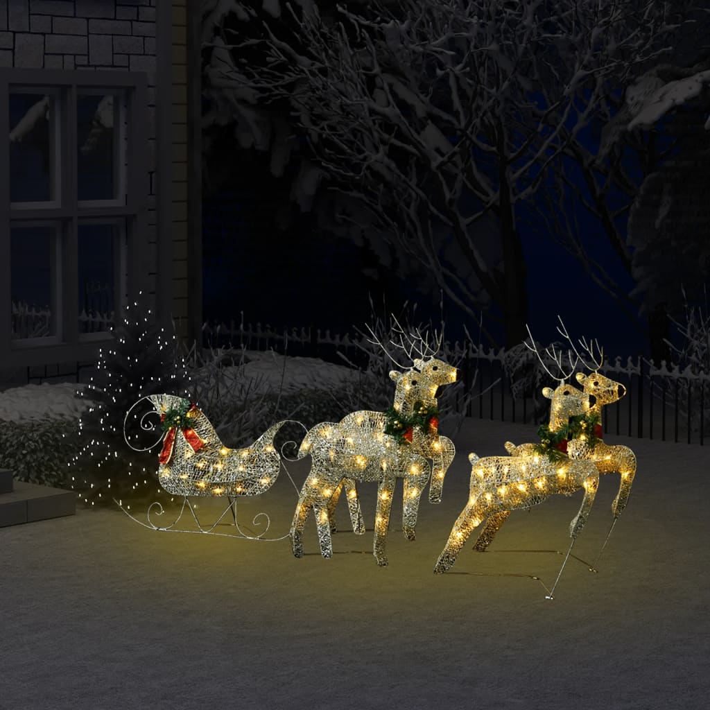VidaXL Buitenkerstversiering rendieren en mouw 100 LED's goudkleurig
