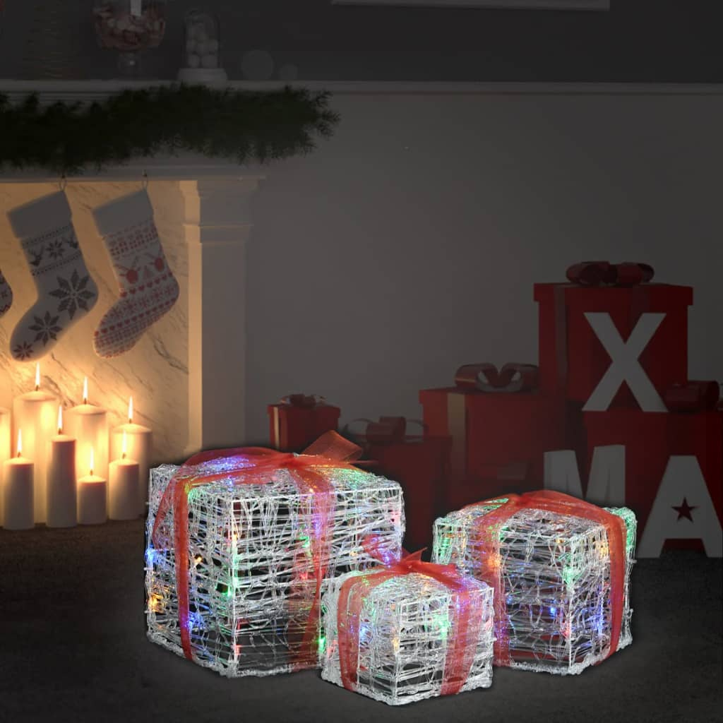 Vidaxl kerstverlichting geschenkdozen 3 st decoratief acryl thema thema