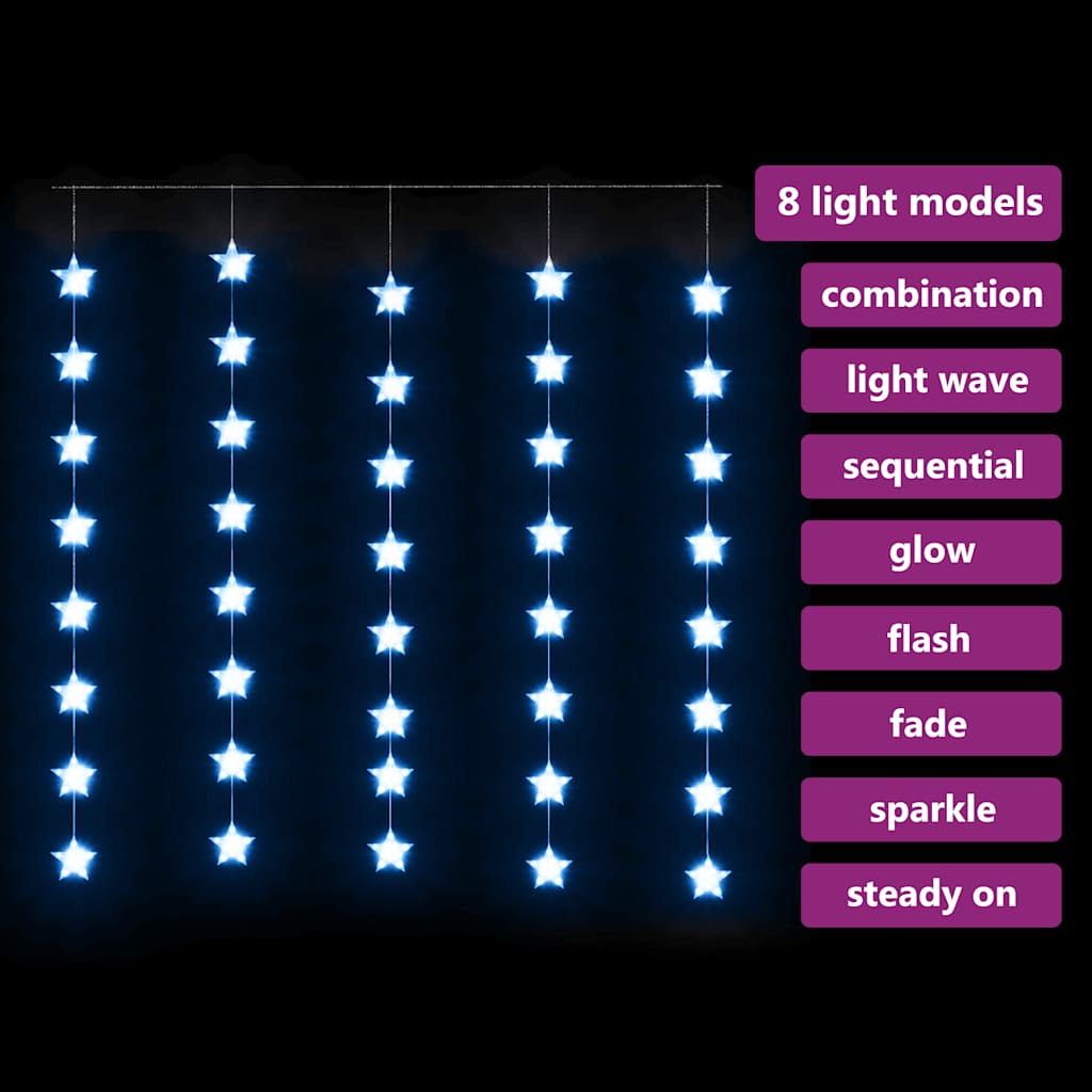 Vidaxl lichtgordijn blauw sterren met 200 led's en 8 functies