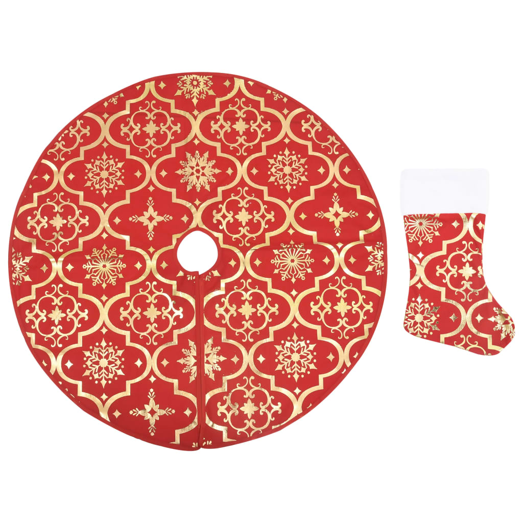 Vidaxl luxe kerstboomrok met sok rood 122 cm stof