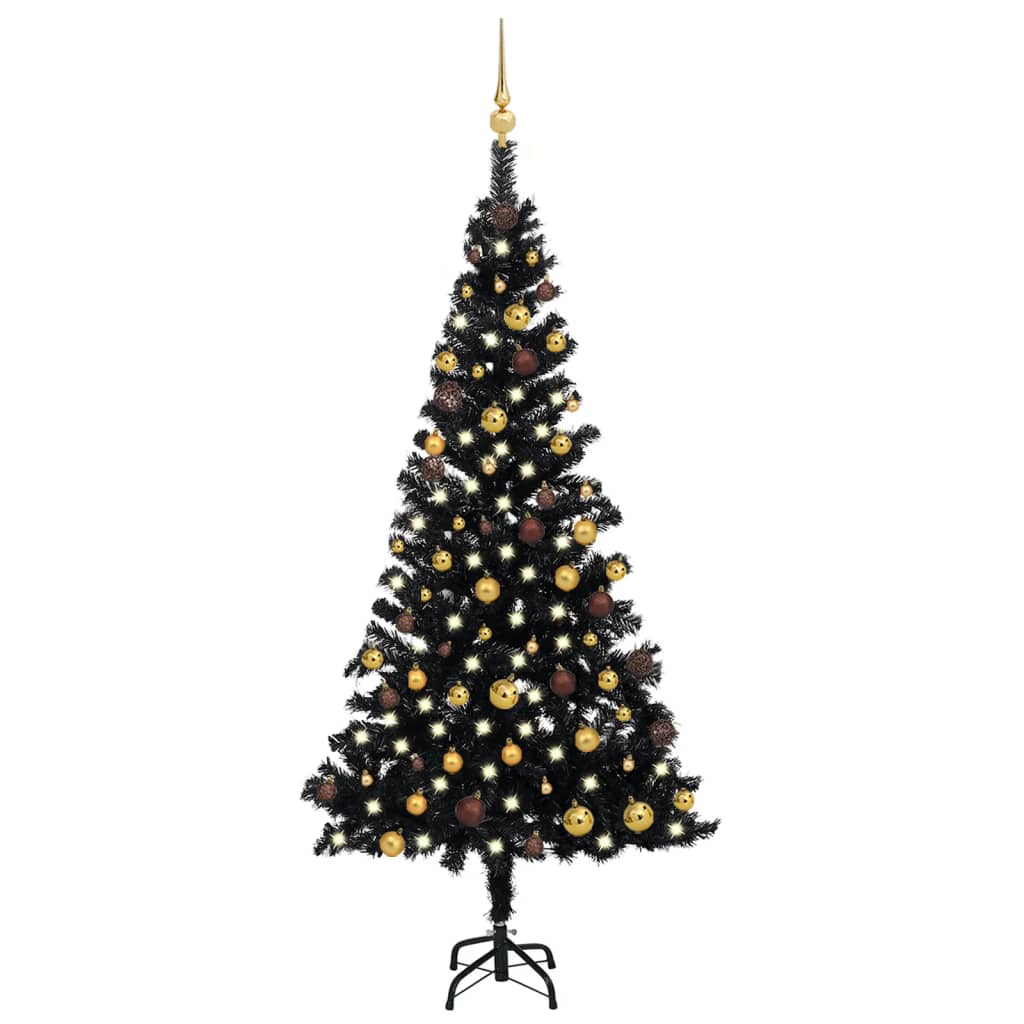VidaXL Kunstkerstboom met verlichting en kerstballen 180 cm PVC zwart