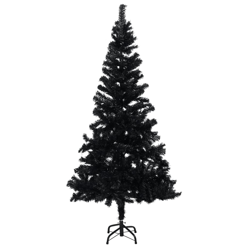 VidaXL Kunstkerstboom met verlichting en kerstballen 180 cm PVC zwart