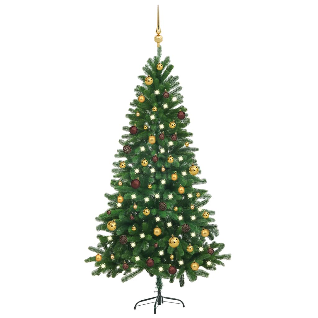 VidaXL Kunstkerstboom met verlichting en kerstballen 180 cm groen