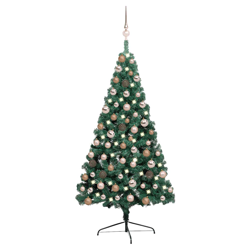 Vidaxl kunstkerstboom met verlichting en kerstballen half 120 cm groen