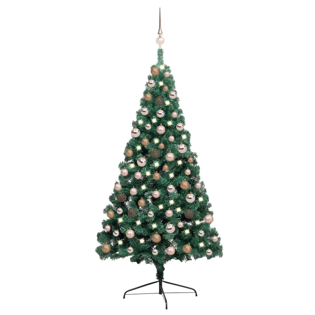 VidaXL Kunstkerstboom met verlichting en kerstballen half 150 cm groen