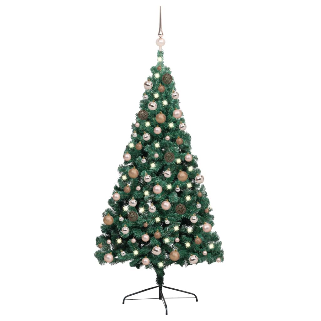 VidaXL Kunstkerstboom met verlichting en kerstballen half 240 cm groen