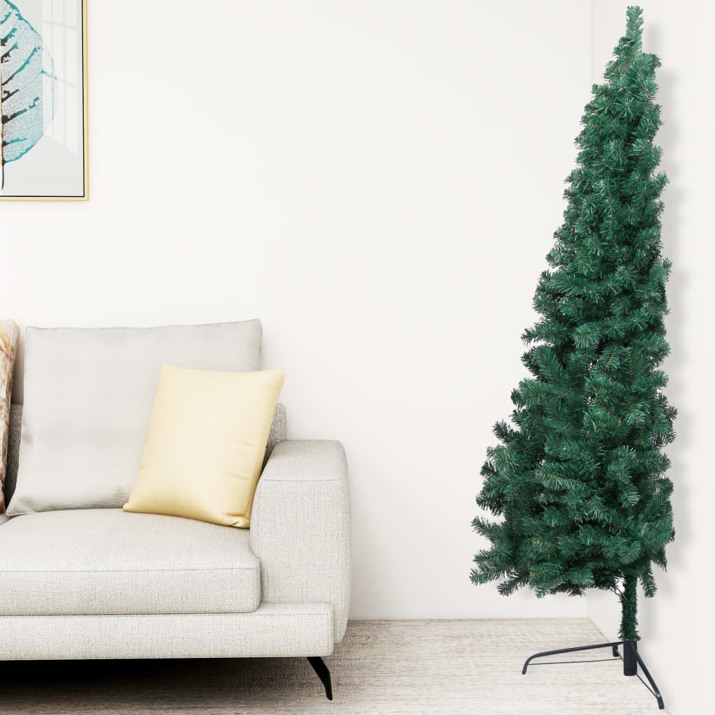 VidaXL Kunstkerstboom met verlichting en kerstballen half 240 cm groen