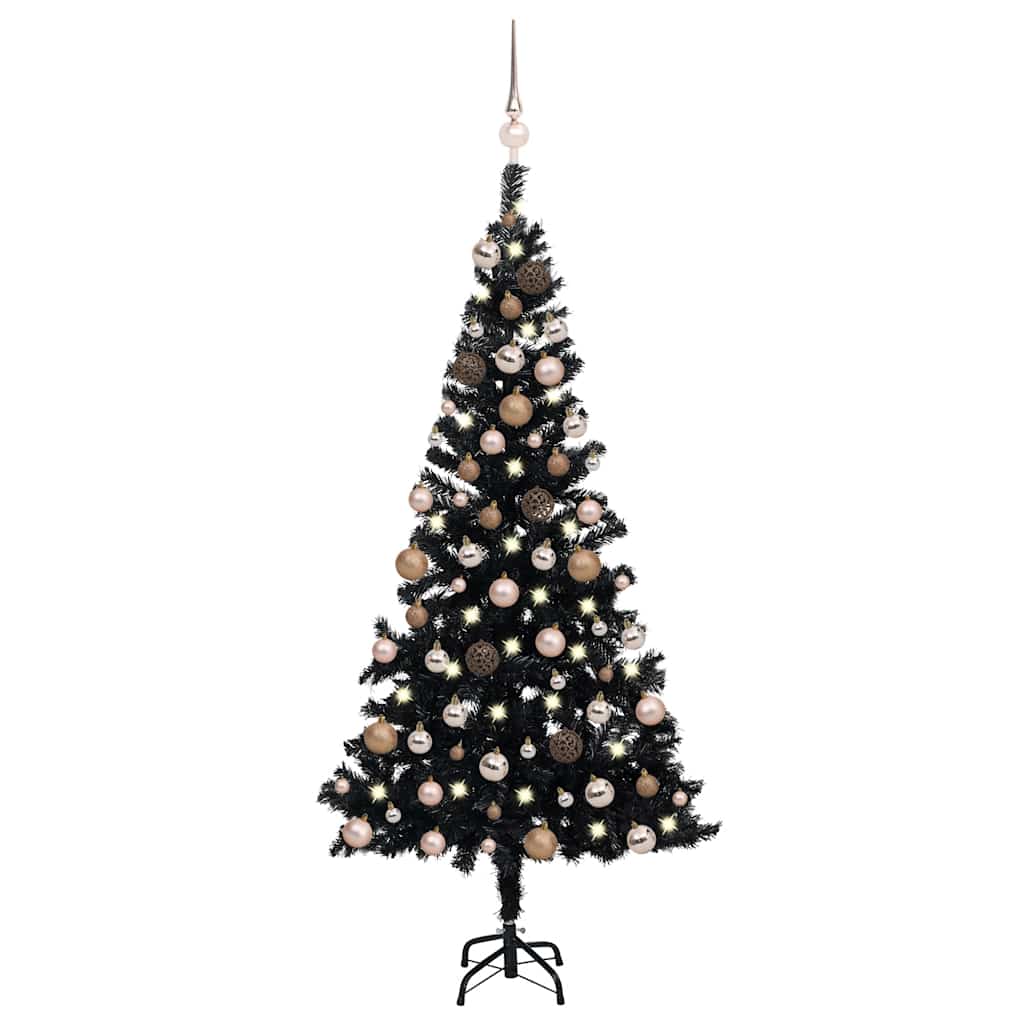Vidaxl kunstkerstboom met verlichting en kerstballen 150 cm pvc zwart