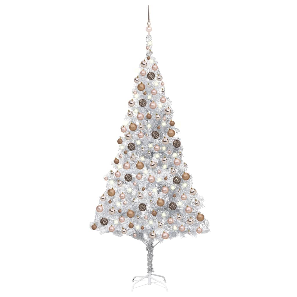 VidaXL Kunstkerstboom met verlichting en kerstballen 240 cm PET zilver