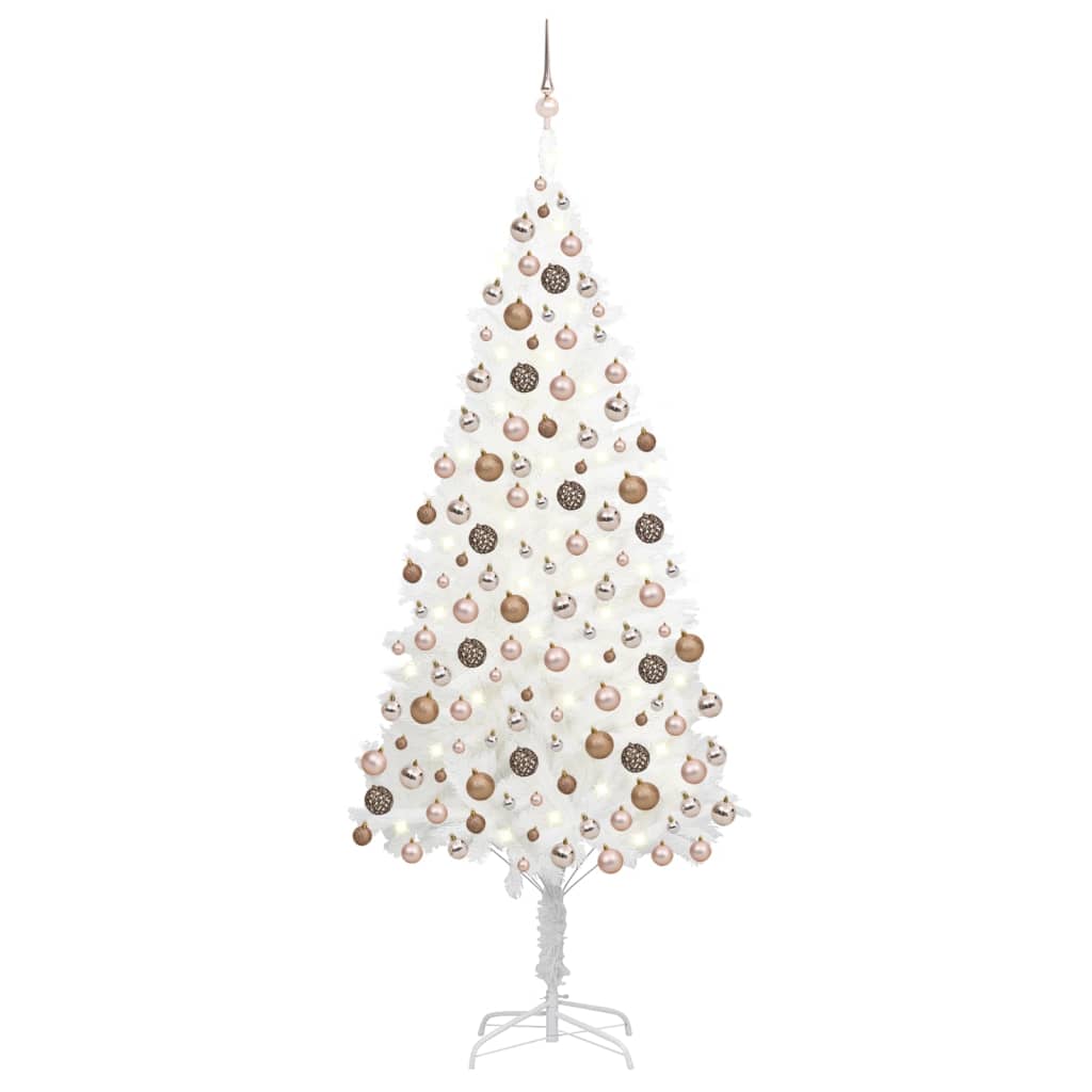 VidaXL Kunstkerstboom met verlichting en kerstballen 210 cm PVC wit