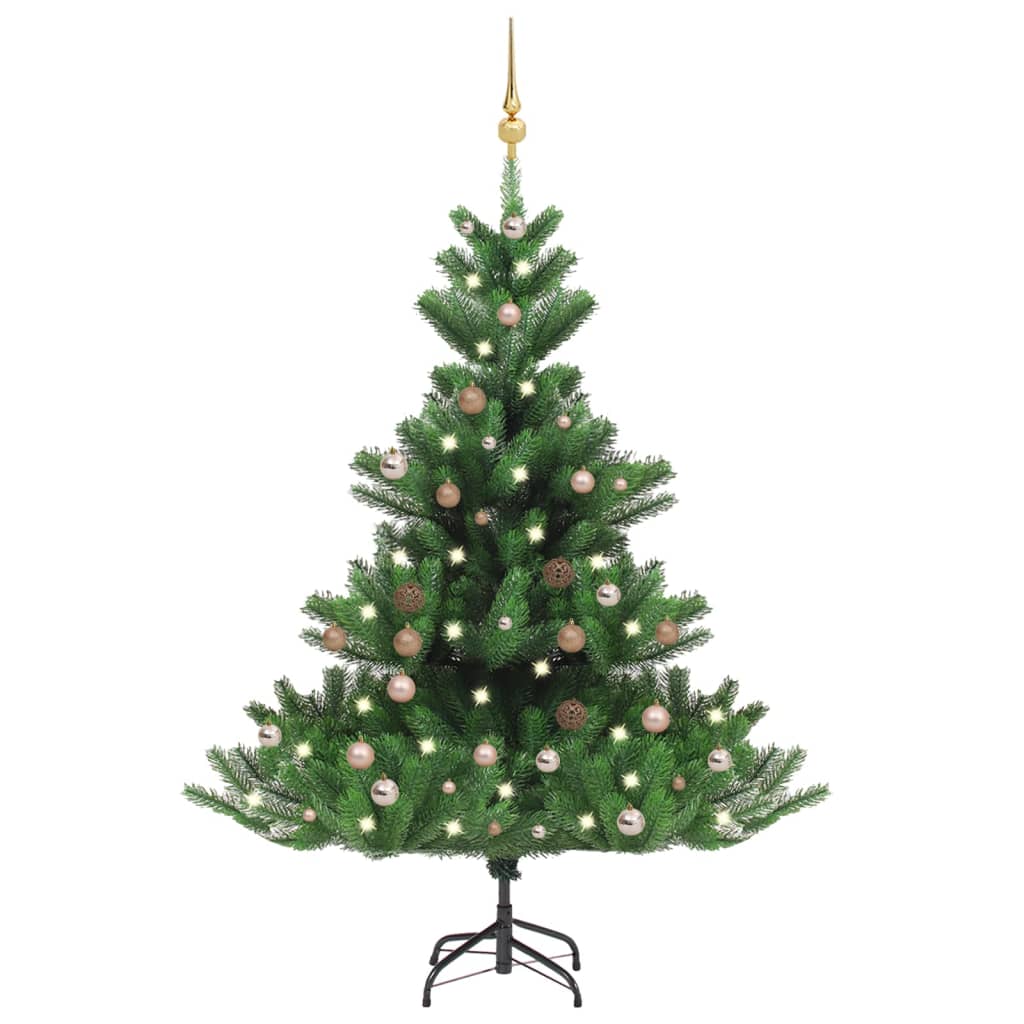 VidaXL Kunstkerstboom Nordmann met LED's en kerstballen 180 cm groen