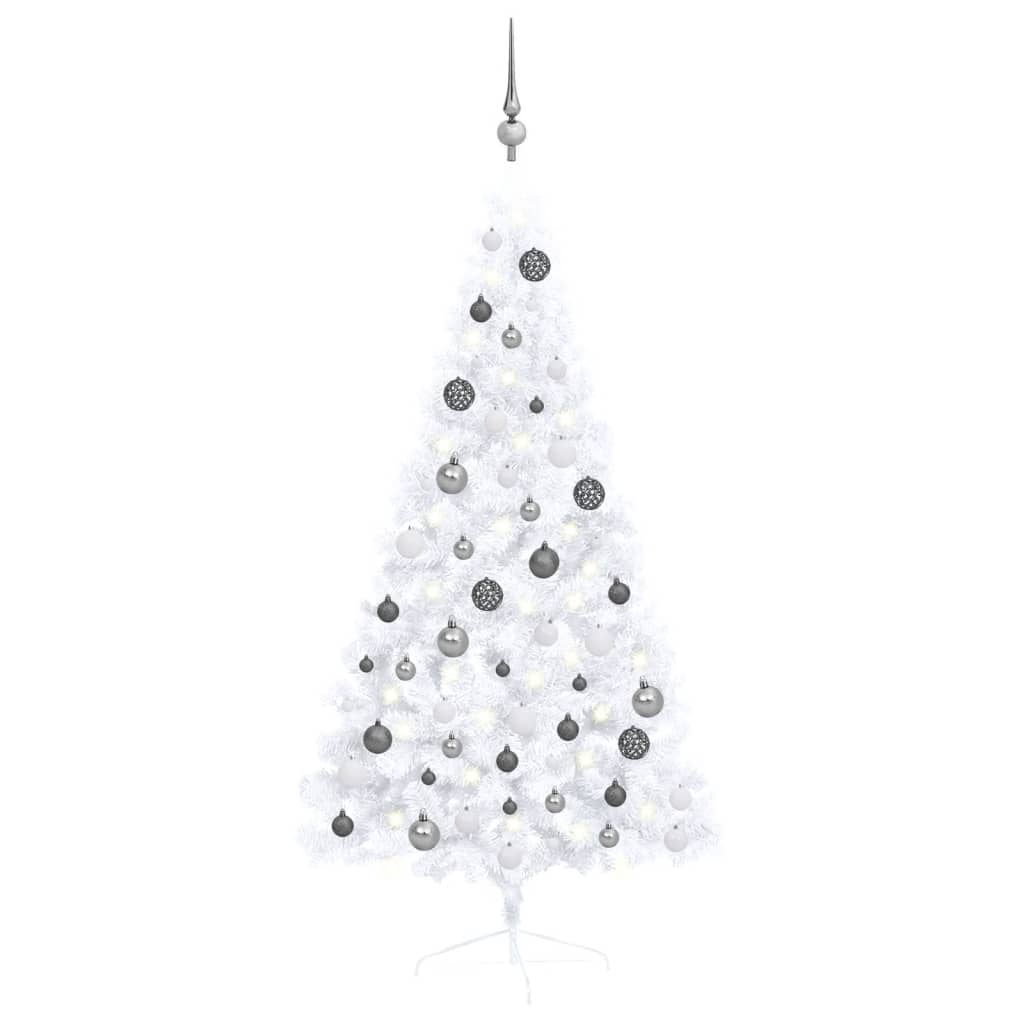 VidaXL Kunstkerstboom met verlichting en kerstballen half 150 cm wit