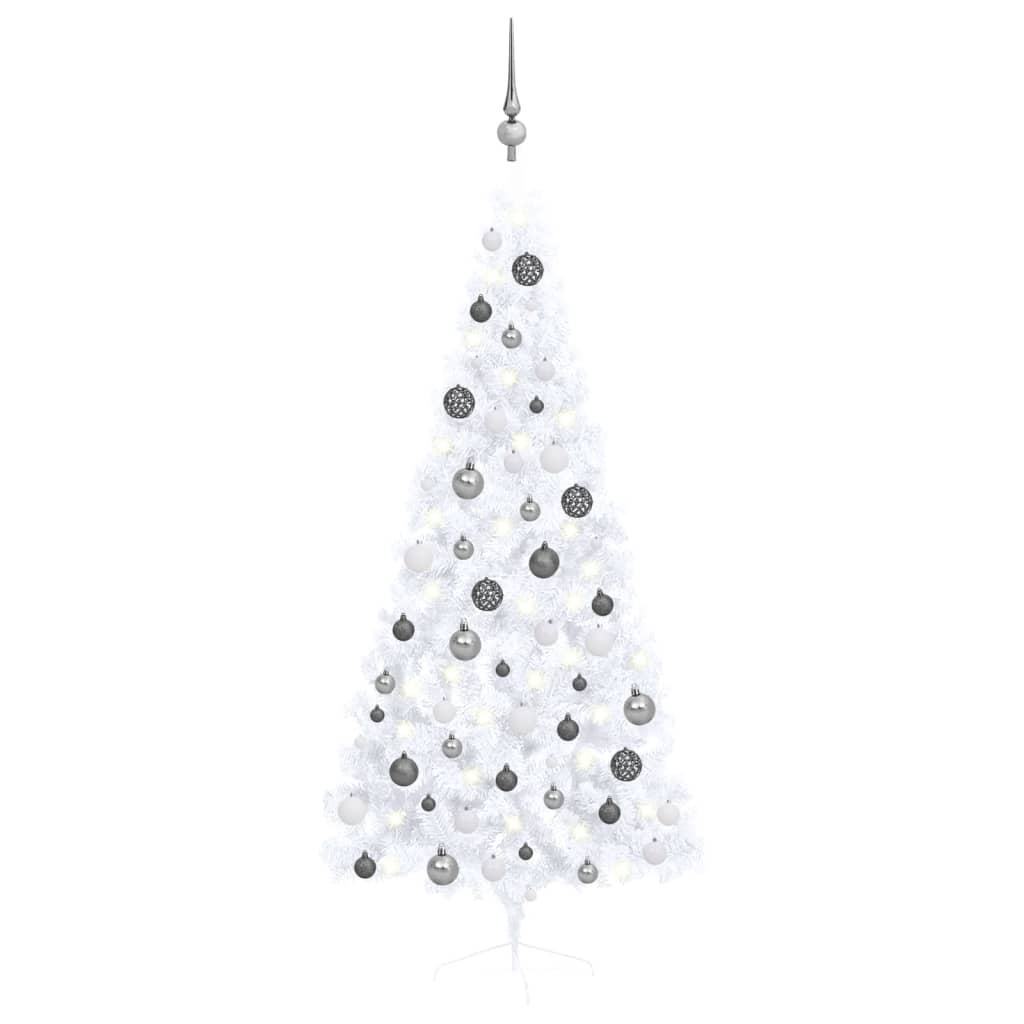 VidaXL Kunstkerstboom met verlichting en kerstballen half 180 cm wit