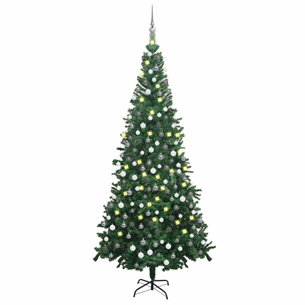 Vidaxl kunstkerstboom met verlichting en kerstballen l 240 cm groen