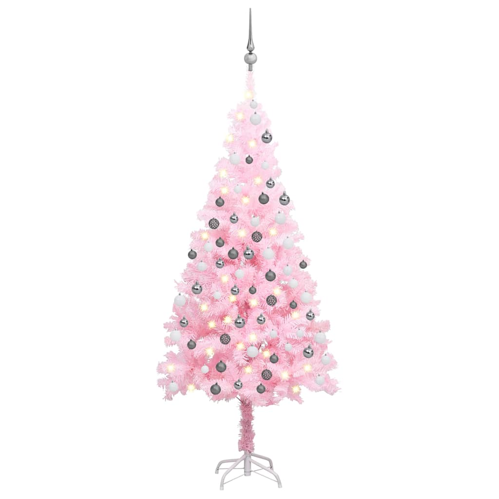 Vidaxl kunstkerstboom met verlichting en kerstballen 180 cm pvc roze