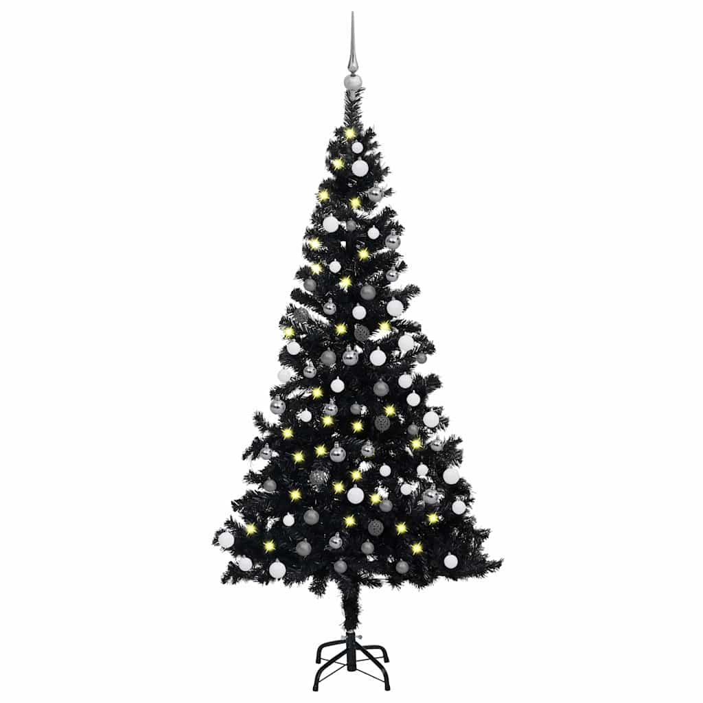 Vidaxl kunstkerstboom met verlichting en kerstballen 120 cm pvc zwart