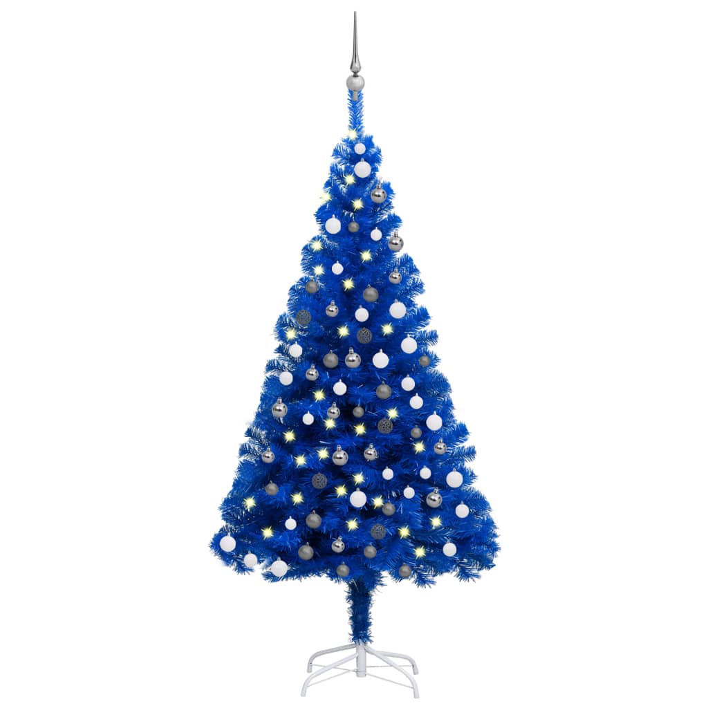VidaXL Kunstkerstboom met verlichting en kerstballen 120 cm PVC blauw