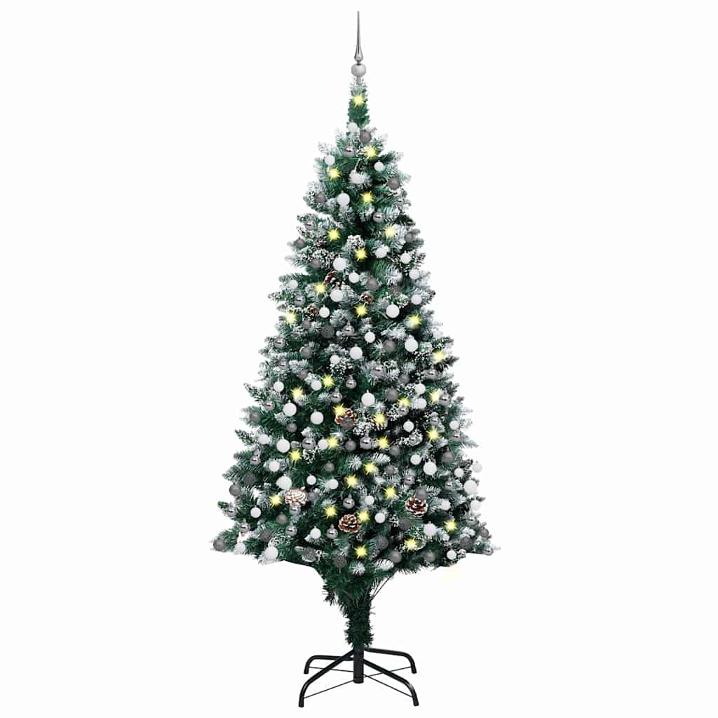 Vidaxl kunstkerstboom met led en kerstballen en dennenappels 210 cm