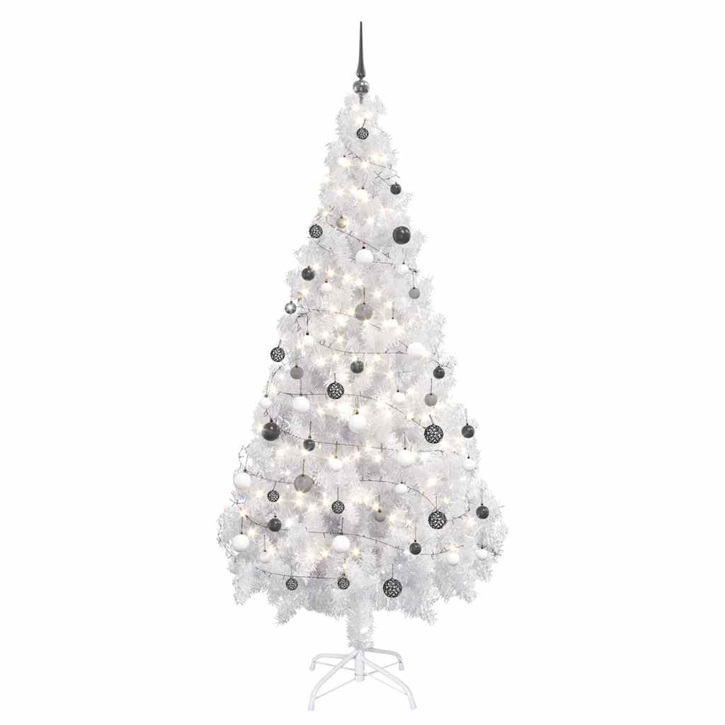 Vidaxl kunstkerstboom met verlichting en kerstballen 180 cm pvc wit