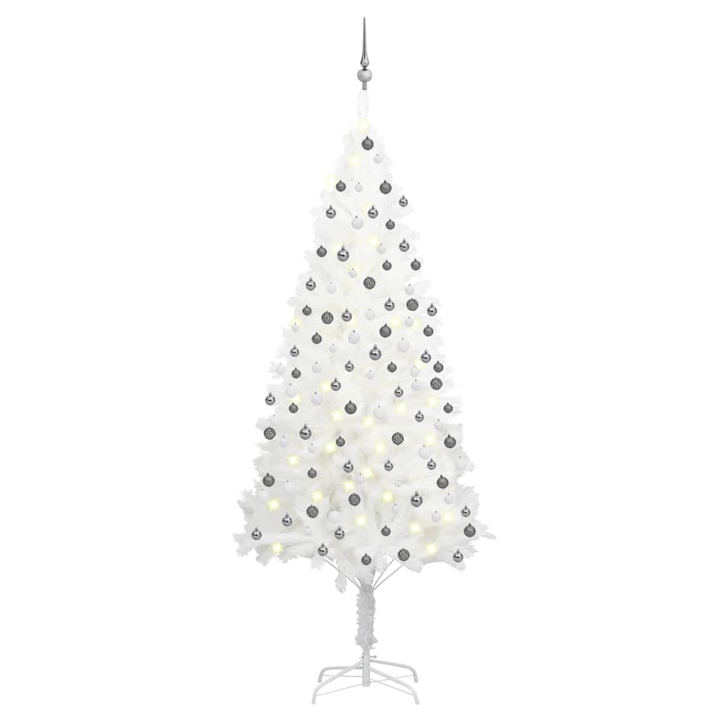 VidaXL Kunstkerstboom met verlichting en kerstballen 210 cm PVC wit