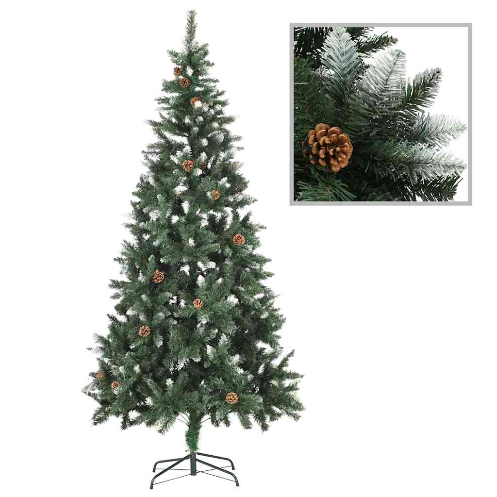 Vidaxl kunstkerstboom met verlichting kerstballen dennenappels 210 cm