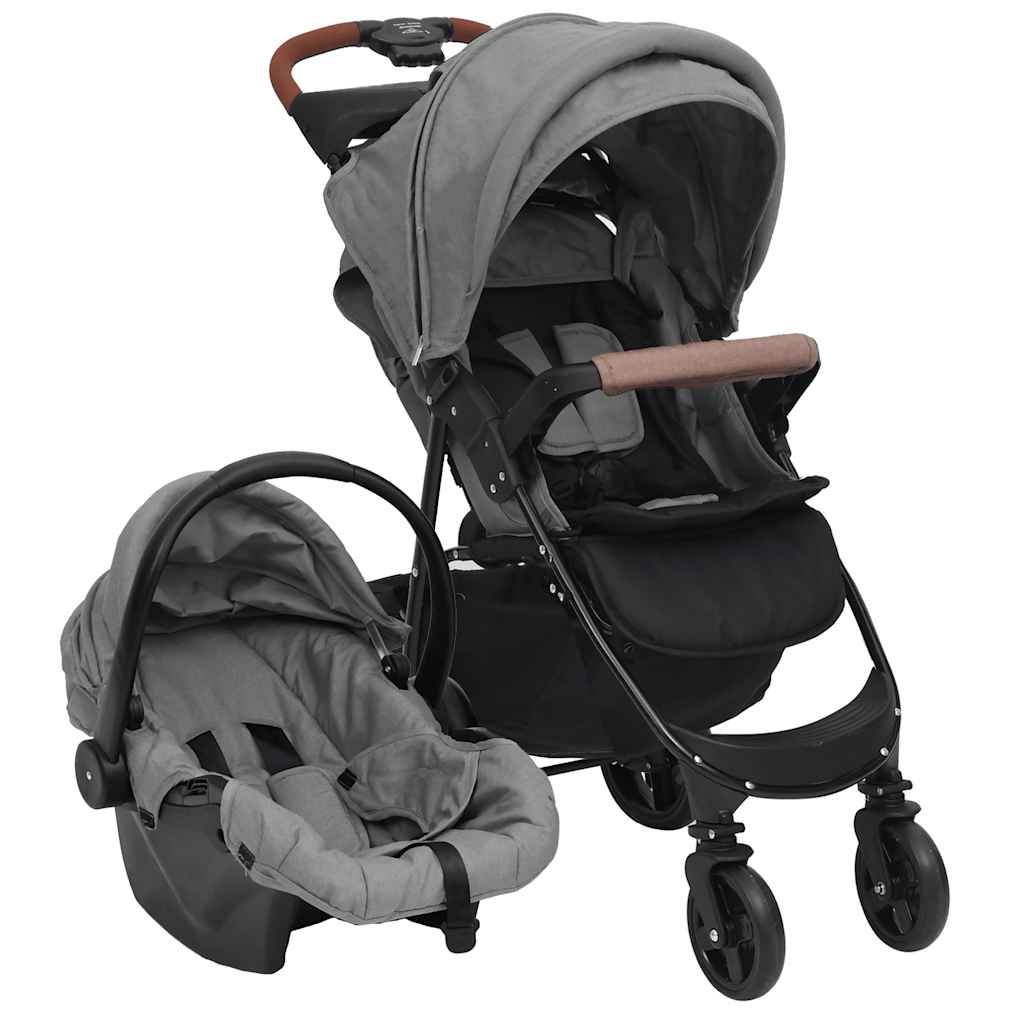 Vidaxl kinderwagen 3-in-1 staal lichtgrijs
