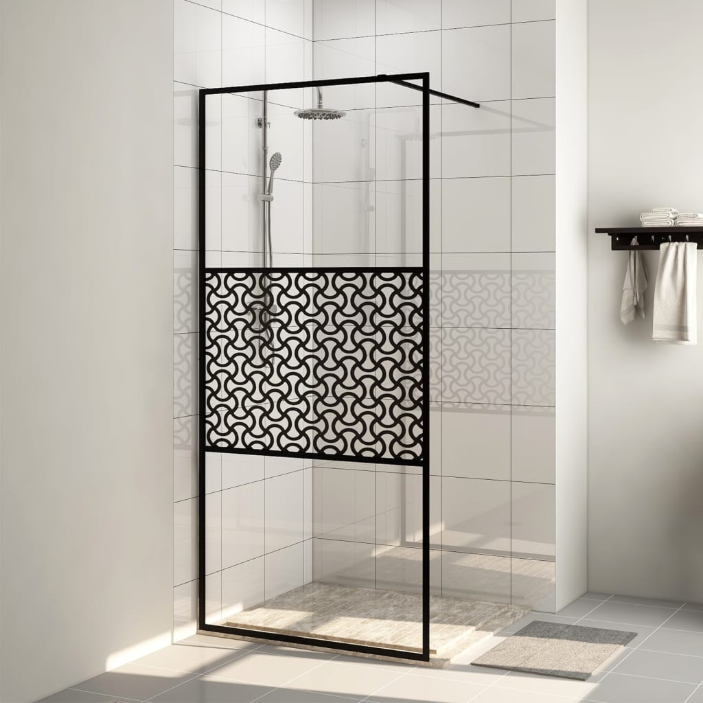 Vidaxl inloopdouchewand 100x195 cm esg-glas transparant en zwart