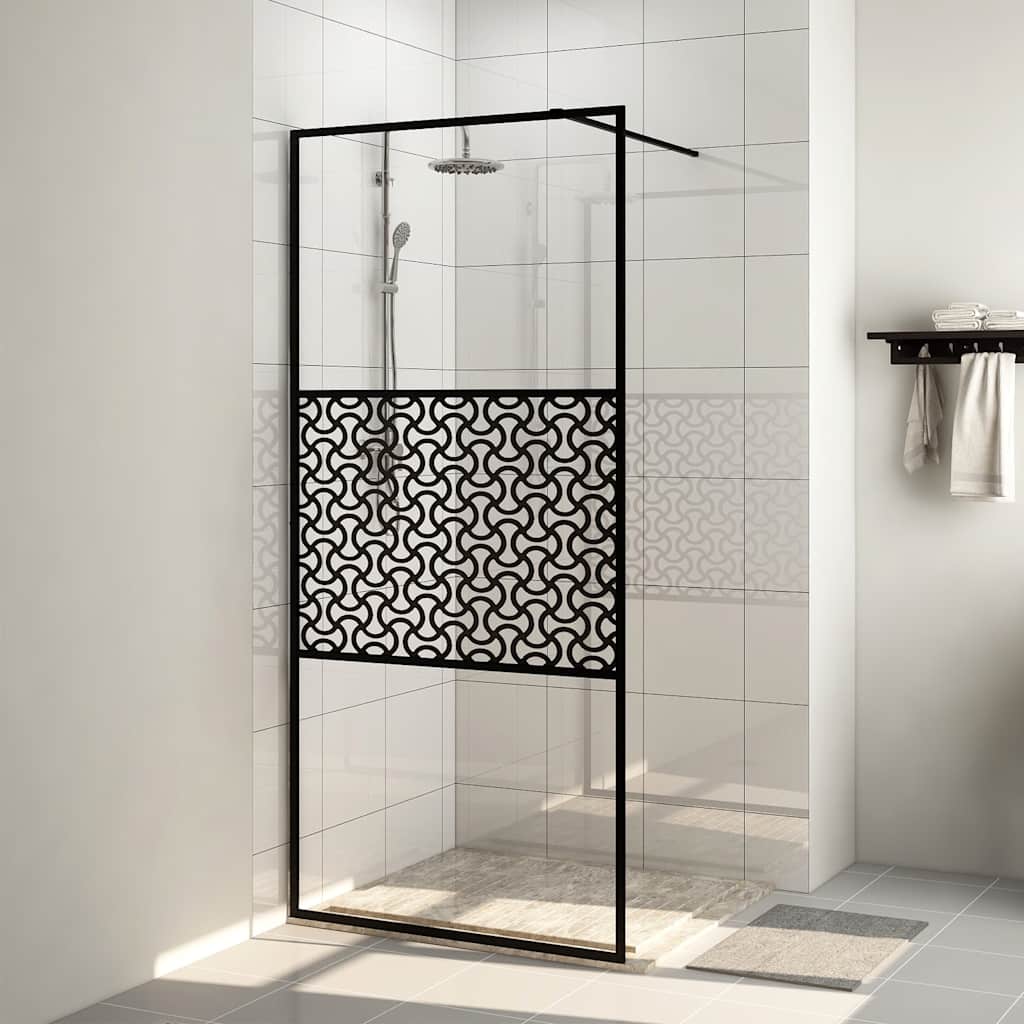 Vidaxl inloopdouchewand 115x195 cm esg-glas transparant en zwart